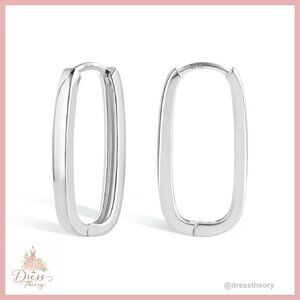 Sterling Silver Rectangle Hoop Earrings Hypoallergenic Geometric